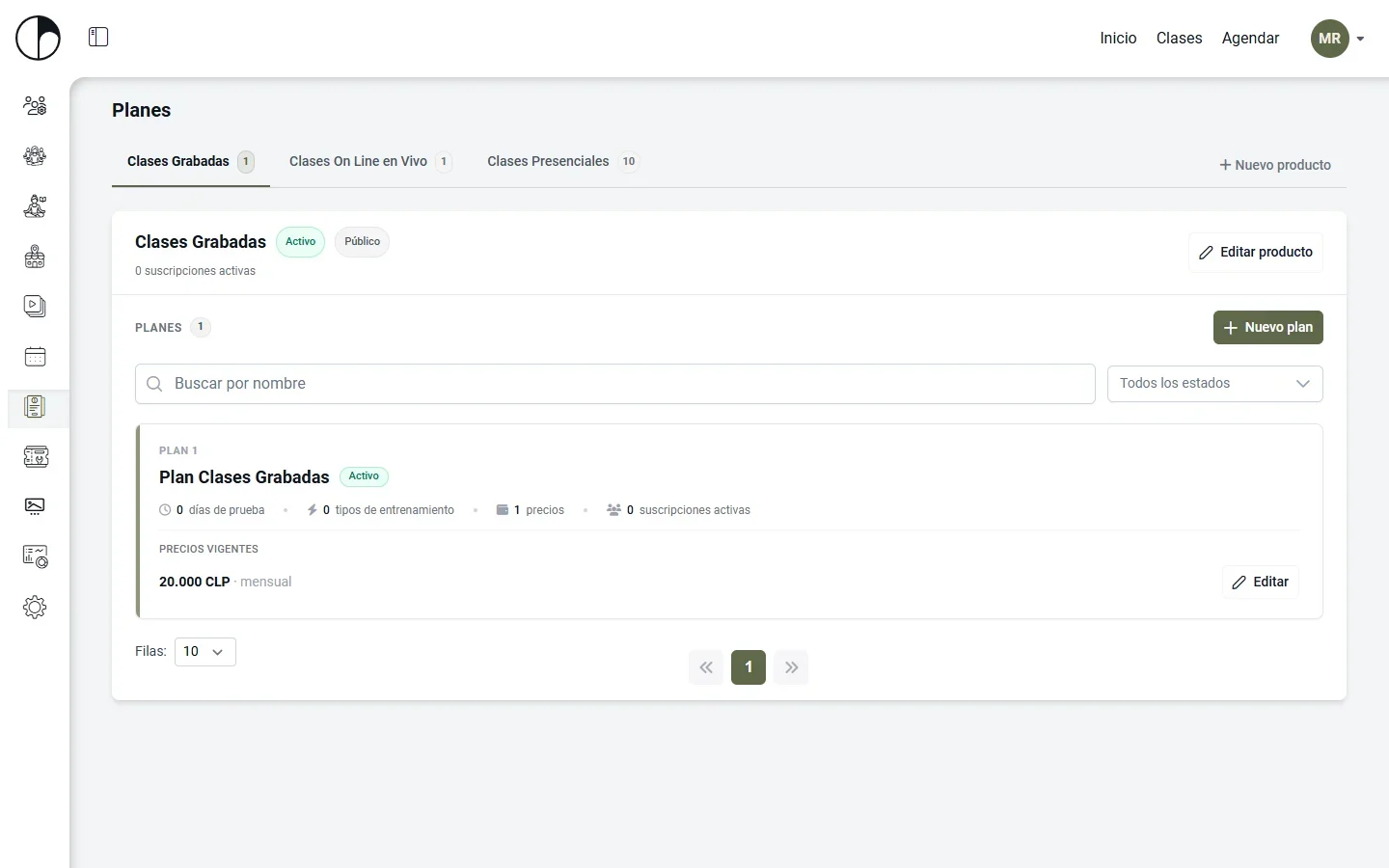 Configuración de productos, planes y precios vigentes